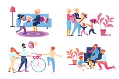 Famiglia felice che d? l'insieme dei regali isolato su bianco royalty illustrazione gratis Famiglia felice che d? l'insieme dei regali isolato su bianco royalty illustrazione gratis