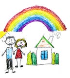 Famiglia felice con i piccoli bambini Madre e padre con i bambini Fratello e sorella con i genitori La mia famiglia con la casa e immagine stock Famiglia felice con i piccoli bambini Madre e padre con i bambini Fratello e sorella con i genitori La mia famiglia con la casa e immagine stock