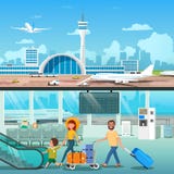 Famiglia interna Hall Departure Terminal dell'aeroporto royalty illustrazione gratis Famiglia interna Hall Departure Terminal dell'aeroporto royalty illustrazione gratis