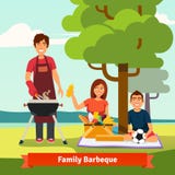 Famiglia sulla vacanza che ha bbq all'aperto illustrazione di stock Famiglia sulla vacanza che ha bbq all'aperto illustrazione di stock