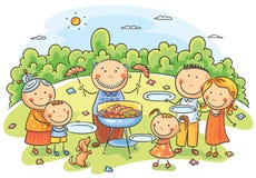 Familia grande que tiene comida campestre stock de ilustración Familia grande que tiene comida campestre stock de ilustración