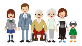 Familie von mehreren Generationen - Rollstuhlgroßvater vektor abbildung Familie von mehreren Generationen - Rollstuhlgroßvater vektor abbildung