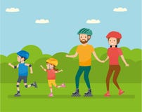 Familjfritid Familj i nöjesfältfamiljen - mamma, farsa, son och dotter, åka skridskor för rulle stock illustrationer Familjfritid Familj i nöjesfältfamiljen - mamma, farsa, son och dotter, åka skridskor för rulle stock illustrationer