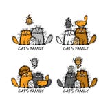 Famille de chats drôle, croquis pour votre conception illustration stock Famille de chats drôle, croquis pour votre conception illustration stock