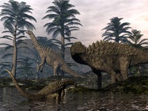 Famille de dinosaures d'Ampelosaurus - 3D rendent illustration stock Famille de dinosaures d'Ampelosaurus - 3D rendent illustration stock