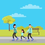 Famille gaie en Autumn Park Colorful Banner Illustration Stock Famille gaie en Autumn Park Colorful Banner Illustration Stock