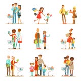 Familles faisant des emplettes dans l'ensemble de centre commercial de magasin et illustration libre de droits Familles faisant des emplettes dans l'ensemble de centre commercial de magasin et illustration libre de droits