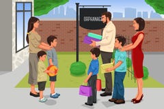 Family Giving Donation to the Orphanage stock illustration Family Giving Donation to the Orphanage stock illustration