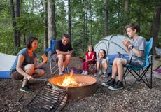 Family Of Five Camping Stock Photo