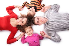 Family Of Four Touches Hands Stock Image