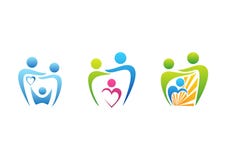 family, parenting, dental care logo, dentist health education symbol, family illustration icon set design vector
