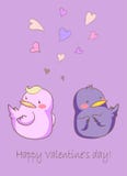 The family of hand-drawn cartoon birds - loving couple and nest with eggs stock illustration The family of hand-drawn cartoon birds - loving couple and nest with eggs stock illustration