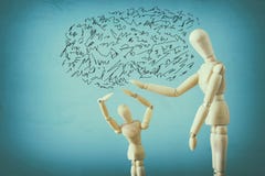 family violence cincept. wooden dummies as parents and child arguing and shouting. royalty free stock image family violence cincept. wooden dummies as parents and child arguing and shouting. royalty free stock image