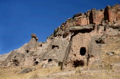 Famous Cappadocian landmark - rock-cut christian churches in Ihlara Valle Royalty Free Stock Photos Famous Cappadocian landmark - rock-cut christian churches in Ihlara Valle Royalty Free Stock Photos