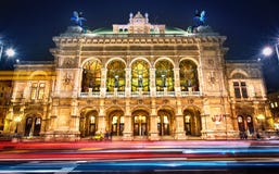 Famous State Opera In Vienna Austria At Night. Stock Photos