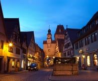 Famous street by night in Rothenburg ob der Tauber. stock image Famous street by night in Rothenburg ob der Tauber. stock image