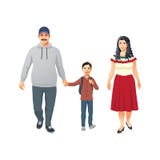 A família latino feliz com criança vai à escola primária ilustração do vetor A família latino feliz com criança vai à escola primária ilustração do vetor