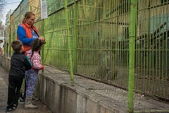 Família-mãe aciganada com as crianças no jardim zoológico fotografia de stock Família-mãe aciganada com as crianças no jardim zoológico fotografia de stock