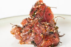 Fancy of Hawaiian Poke Raw Fish Prepared with Onions and Seaweed stock image Fancy of Hawaiian Poke Raw Fish Prepared with Onions and Seaweed stock image