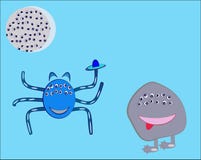 Fantastische tentakelsmaan van dieren blauwe vele ogen royalty-vrije illustratie Fantastische tentakelsmaan van dieren blauwe vele ogen royalty-vrije illustratie