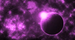 Fantasy round planet in violet future galaxy
