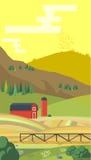 Farm with mountes, country landscape, trendy flat style design template. illustration. vector illustration Farm with mountes, country landscape, trendy flat style design template. illustration. vector illustration