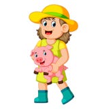 A Farm Girl holding a Pig vector illustration A Farm Girl holding a Pig vector illustration