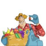 Farmer advertises plant care product vector illustration Farmer advertises plant care product vector illustration