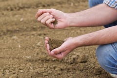 Farmer Checking Soil Quality of Fertile Agricultural Farm Land royalty free stock images Farmer Checking Soil Quality of Fertile Agricultural Farm Land royalty free stock images