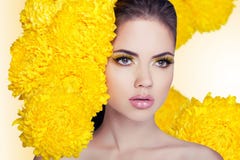 Fashion Beauty Model Girl with Flowers Hair. Makeup and Hair St stock photo Fashion Beauty Model Girl with Flowers Hair. Makeup and Hair St stock photo