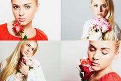 Fashion collage. Group of beautiful young women. Sensual girls with flowers.beautiful blond woman with rose.girls and roses Stock Photo Fashion collage. Group of beautiful young women. Sensual girls with flowers.beautiful blond woman with rose.girls and roses Stock Photo