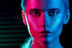 Fashion Model Blonde Woman In Colorful Bright Neon Lights Royalty Free Stock Photos Fashion Model Blonde Woman In Colorful Bright Neon Lights Royalty Free Stock Photos