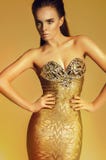 Fashion model in golden dress stock image Fashion model in golden dress stock image