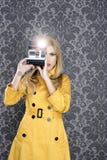 Fashion photographer retro camera reporter woman