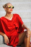 Fashion portrait of blonde girl wearing sunglasses close up stock photos Fashion portrait of blonde girl wearing sunglasses close up stock photos