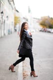 Fashion Woman In City Wearing Urban Leather Jacket Royalty Free Stock Images Fashion Woman In City Wearing Urban Leather Jacket Royalty Free Stock Images