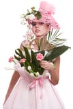 Fashion Woman Is Bunch Of Flowers. Royalty Free Stock Image