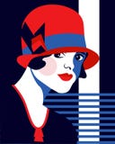 Fashion Woman With Hat. Portrait Art Deco Style. Flat Design Royalty Free Stock Photos