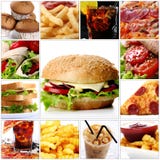 Fast Food Collage with Cheeseburger in center