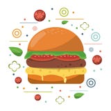 Fast food hamburger cheese tomato lettuce poster Royalty Free Stock Photo Fast food hamburger cheese tomato lettuce poster Royalty Free Stock Photo