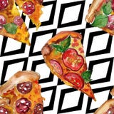 Fast Food Itallian Pizza In A Watercolor Style Isolated Set. Watercolour Seamless Background Pattern. Stock Photography