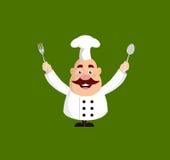 Fat Cartoon Chef holding fork and spoon Flat Vector Illustration Design vector illustration Fat Cartoon Chef holding fork and spoon Flat Vector Illustration Design vector illustration