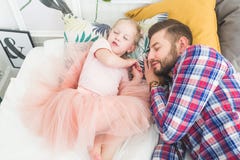 Father and daughter sleeping together in bed. royalty free stock image Father and daughter sleeping together in bed. royalty free stock image
