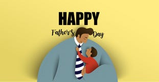Father with his children. Happy fathers day card. Vector illustration