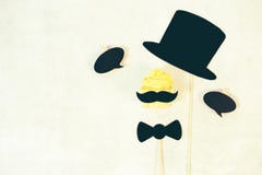 Father`s day concept. funny moustache on blue background stock photos Father`s day concept. funny moustache on blue background stock photos