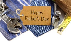 Fathers Day gift tag with tools and ties royalty free stock photography Fathers Day gift tag with tools and ties royalty free stock photography