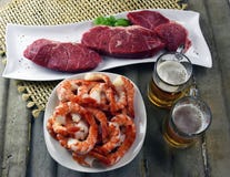 Fathers Day Steak And Shrimp With Craft Beer Royalty Free Stock Photo