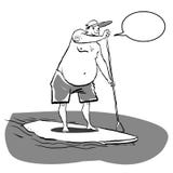 Fazer gordo do homem está acima de remo na placa de pá na água no beira-mar ilustração royalty free Fazer gordo do homem está acima de remo na placa de pá na água no beira-mar ilustração royalty free