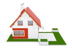Façade de Chambre moderne de cottage avec Red Roof et l'herbe verte 3d Illustration Stock Façade de Chambre moderne de cottage avec Red Roof et l'herbe verte 3d Illustration Stock