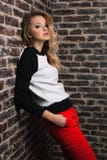 Façonnez le portrait du beau modèle de femme en sueur occasionnelle à la mode Photos libres de droits Façonnez le portrait du beau modèle de femme en sueur occasionnelle à la mode Photos libres de droits